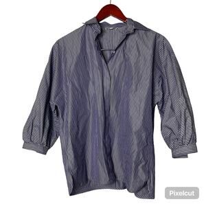 Ann Mashburn blue stripe button down blouse sz XS